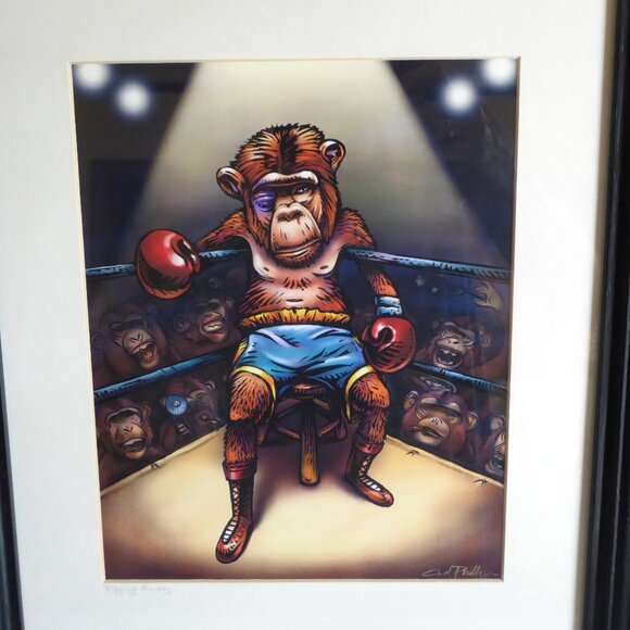 NEW 17 x 14 RAGING MONKEY” BOXING APE FRAMED ARTWORK PRINT CHET PHILLIPS SIGNED - Picture 3 of 13
